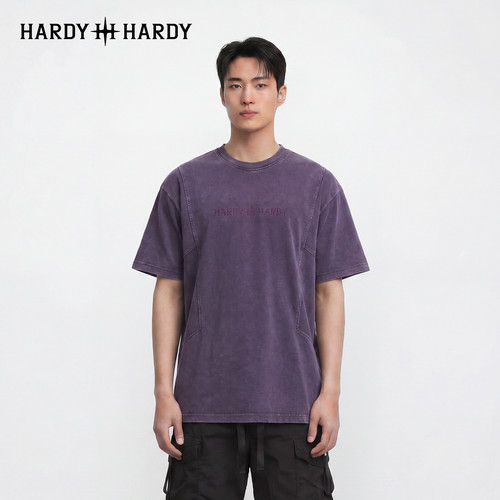 HARDY HARDY潮牌重工水洗烫钻短袖T恤纯棉宽松高街做旧半袖上衣