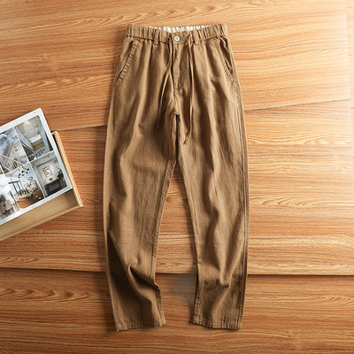 高级苎麻春夏季直筒休闲裤