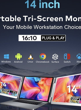 BESUNCOM笔记本扩展屏幕便携式显示器电脑分屏三屏副屏双屏折叠多