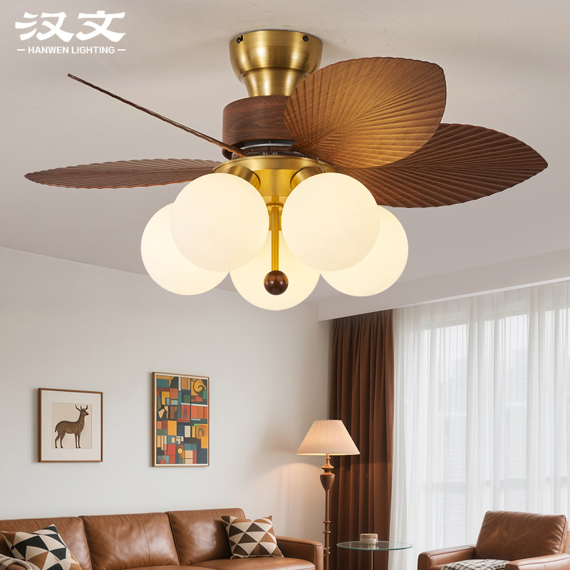 美式风扇灯护眼复古南洋风芭蕉扇金色餐厅吊灯电吊扇灯客厅灯中山