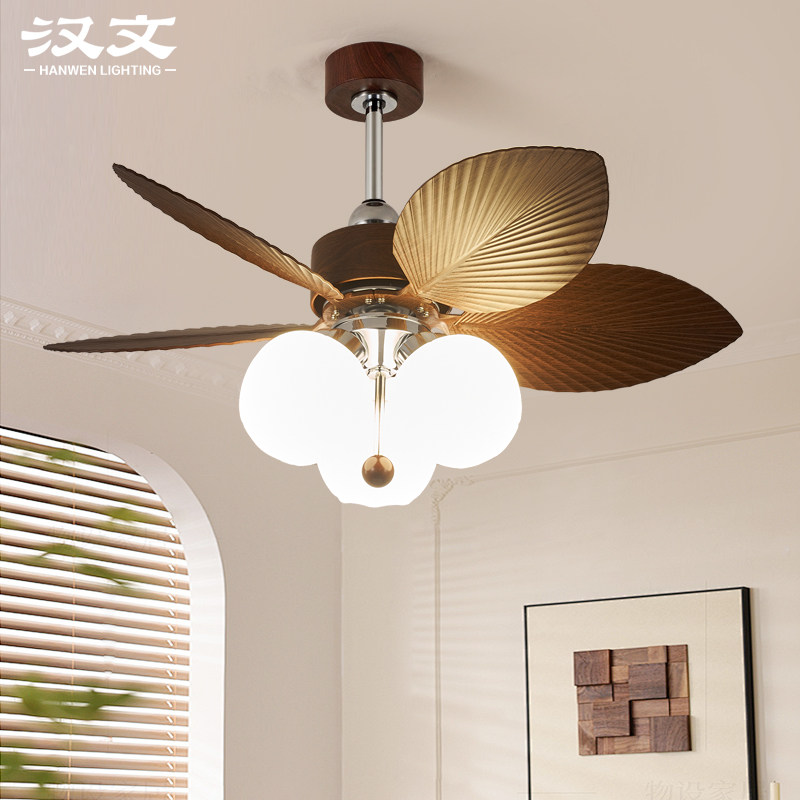 美式复古风扇灯餐厅东南亚大风力静音电风扇吊灯客厅中古风吊扇灯