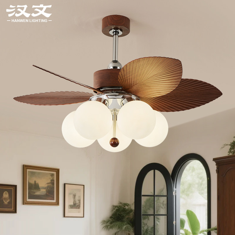 美式复古吊扇灯客厅卧室餐厅风扇吊灯法式中古南洋风芭蕉叶电扇灯