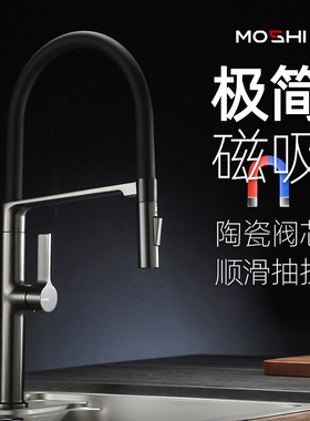 摩狮厨房水龙头洗菜盆冷热水槽龙头菜盆洗碗池磁吸旋转PEX内管