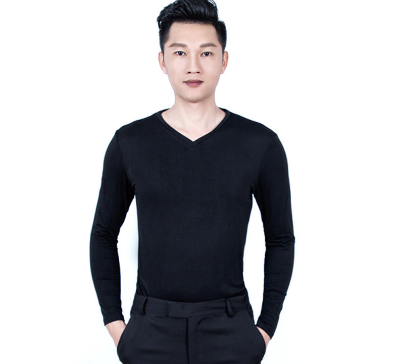 男式成人V领拉丁舞摩登舞国标舞广场舞交谊舞上衣舞蹈练功服长袖