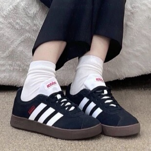 Adidas阿迪达斯男女同款低帮耐磨防滑橡胶底鞋复古板鞋黑白HQ1801