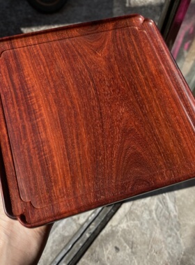 印度小叶紫檀正方形托盘文盘实木家用餐盘果然茶盘水杯收纳盘干泡