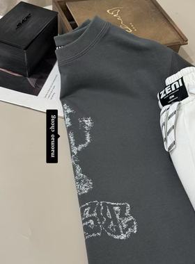 2025夏季新款三叉戟深灰色水印潮版短袖
