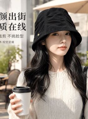 韩系褶皱水桶帽显脸小百搭盆帽潮
