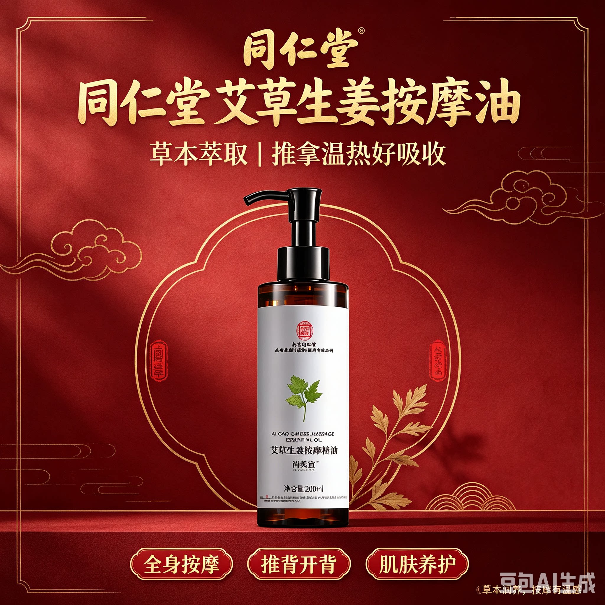 南京同仁堂艾草生姜按摩精油全身通经络刮痧开背推拿油官方正品