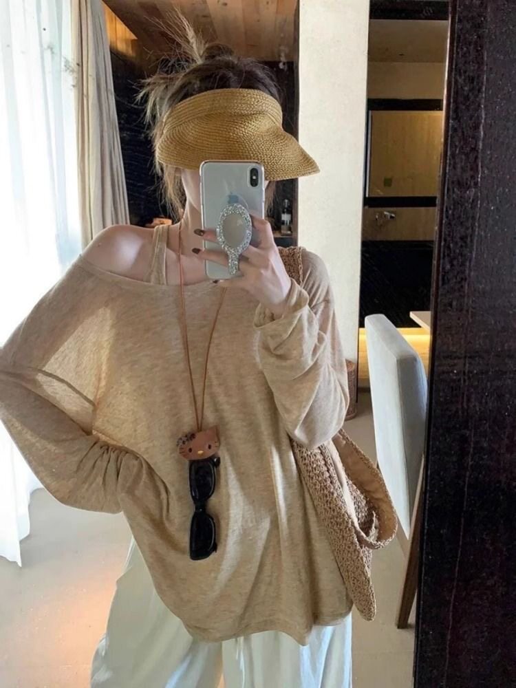 港风复古工字背心宽松防晒罩衫T恤两件套女春夏2026新款上衣