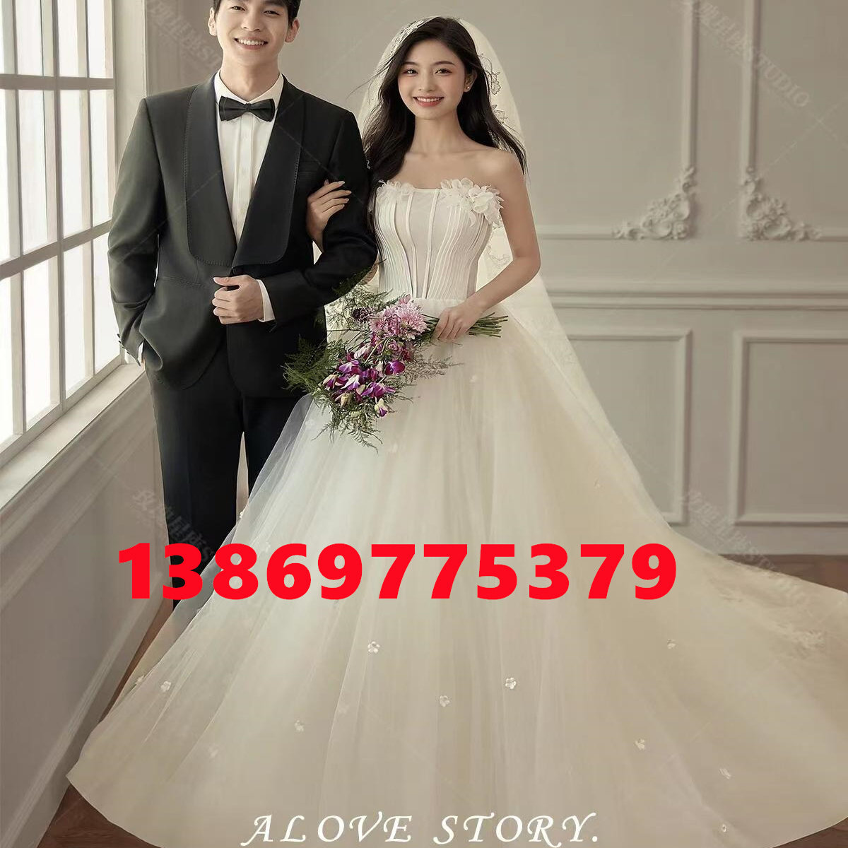 新款婚纱实景摄影棚法式复古实景装修无影墙肌理墙制汉服实景设计