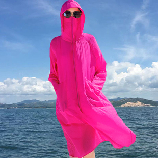 長款 超仙洋氣寬松連帽戶外透氣防曬服外套女 韓版 防曬衣女夏季