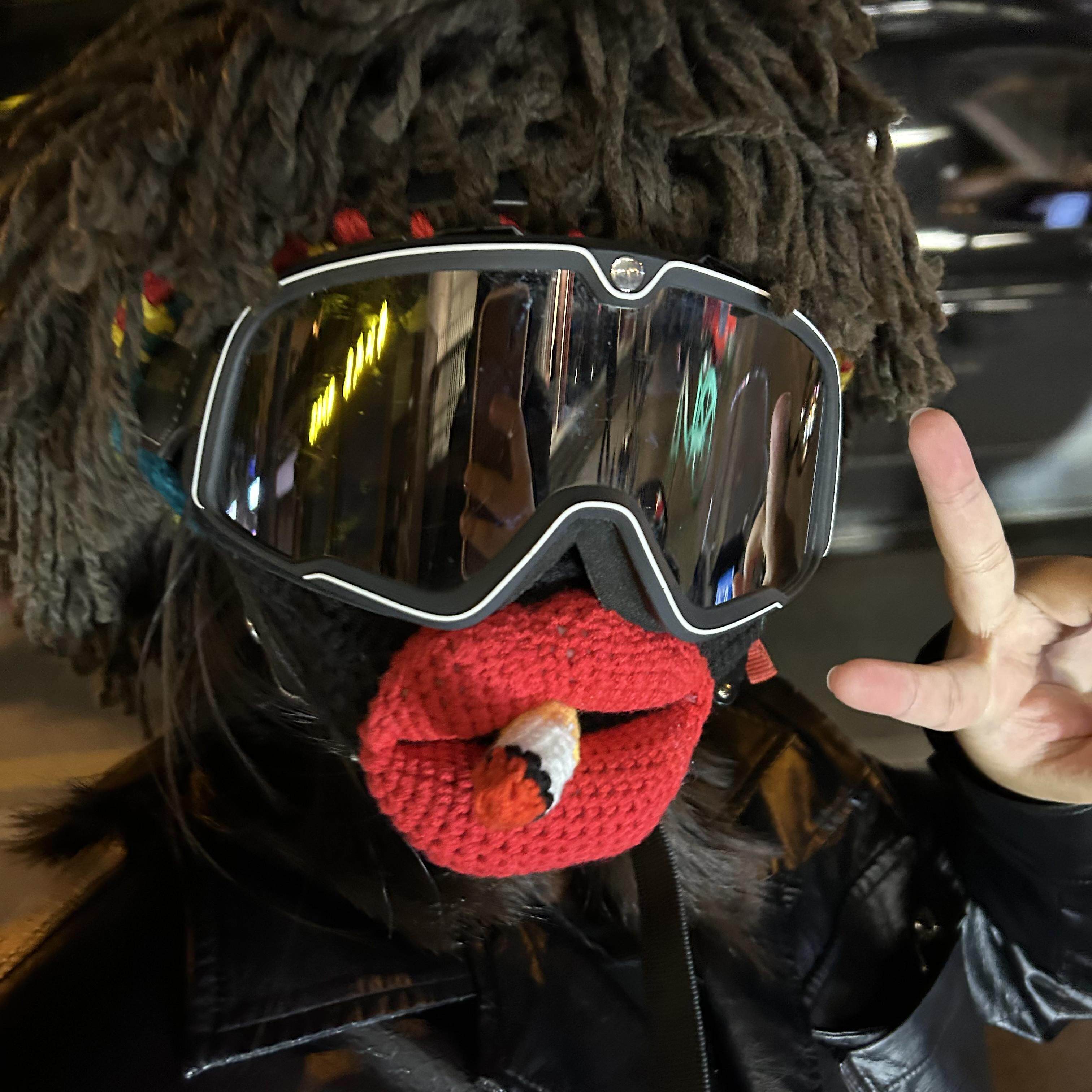 2021机车头盔套情侣款新创意百搭牛角头套搞怪滑雪安全帽子配件