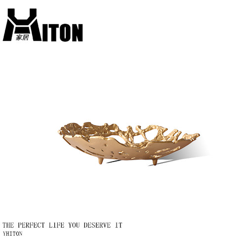 现代简约金色镂空果盘果篓摆件