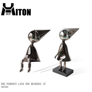 现代卡通创意人物电镀坐姿乌鸦人摆件样板间客厅玄关站姿软装饰品