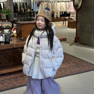 女童碎花短款羽绒服2025冬款甜美连帽羽绒服过冬保暖防风潮面包服
