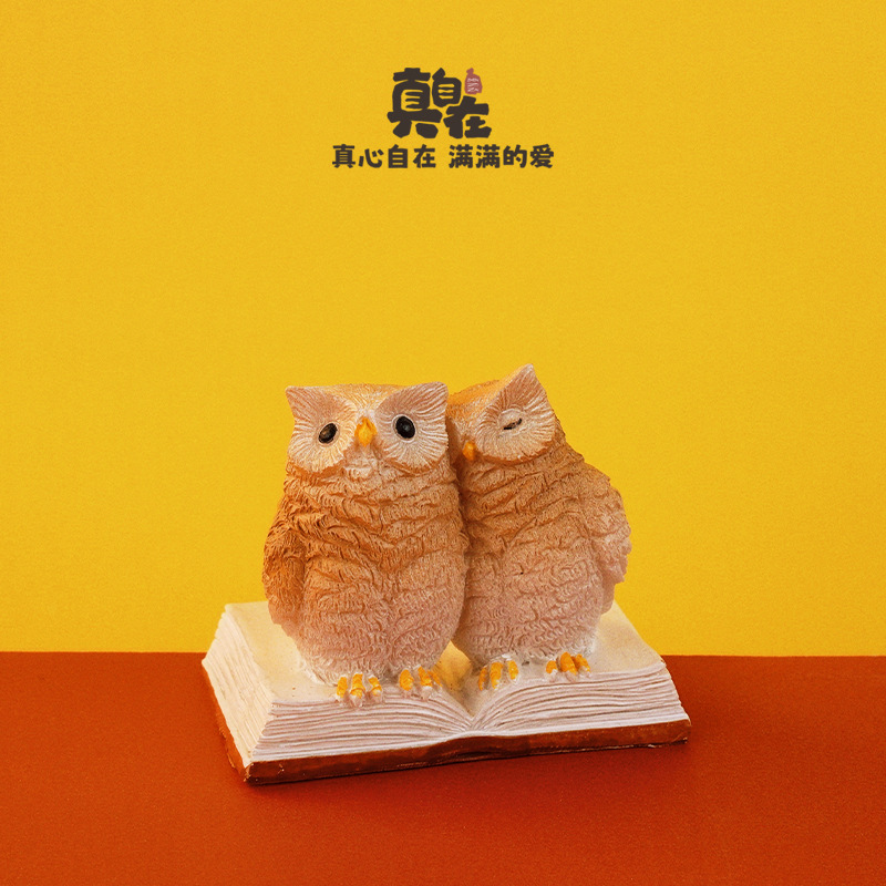 创意可爱猫头鹰家居装饰品仿真动物桌面小摆件摆设工艺品树脂个