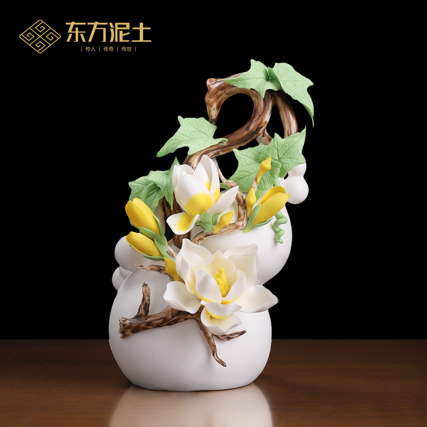东方泥土陶瓷手工梅开五福葫芦瓷花中式客厅玄关摆件开业乔迁礼物