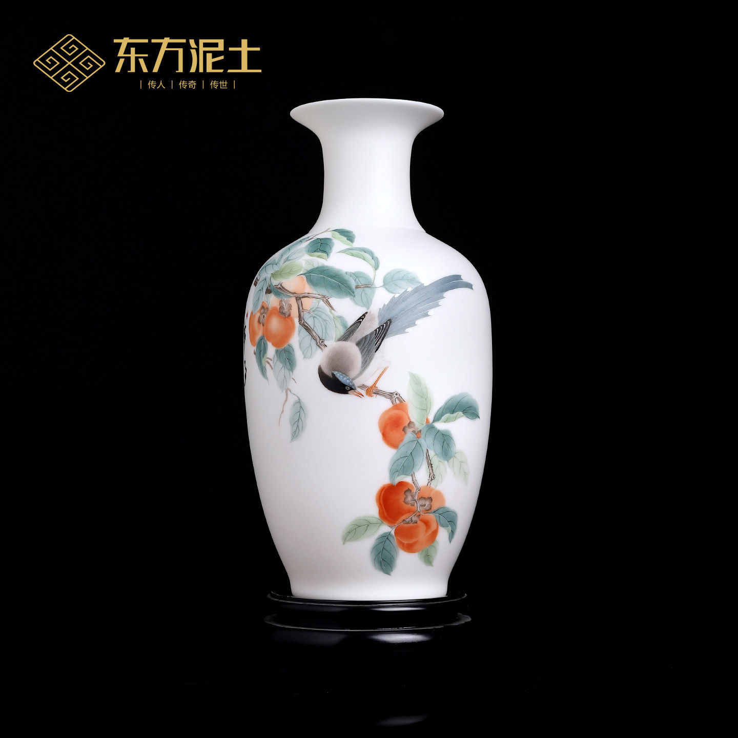 东方泥土张丽娇手绘《事事如意》羊脂玉瓷花瓶客厅玄关收藏送礼