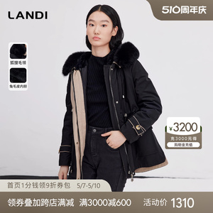 LANDI蓝地轻奢黑色简约短款派克服女兔毛皮草大衣2023年冬季新款