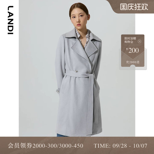 大翻领系带宽松中长款风衣
