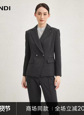 [商场同款]LANDI深灰色双排扣收腰正肩通勤正装西服外套冬新品
