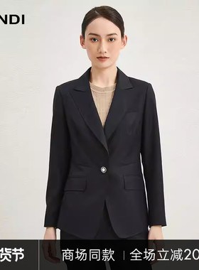 [商场同款]LANDI藏蓝色高级感绵羊毛一粒扣收腰西装外套女秋新品