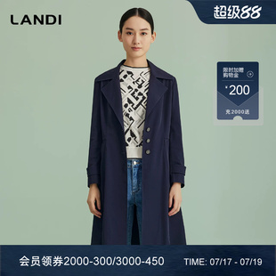 LANDI蓝地藏蓝色大翻领通勤气质休闲风衣外套女中长款春新品