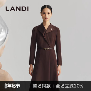 [商场同款]LANDI深咖色法式设计感翻领收腰优雅连衣裙女冬新品