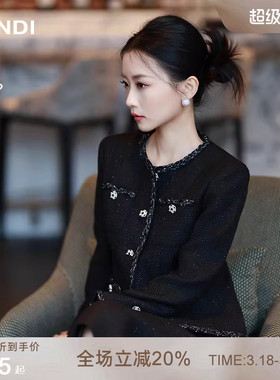 [重工肌理]LANDI蓝地绵羊毛金葱小香风圆领短外套女套裙秋冬新品