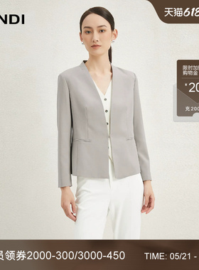 LANDI蓝地新中式浅灰色小西装套裙女收腰西服连衣裙春新品