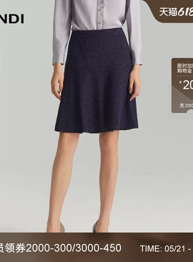 [商场同款]LANDI深紫色通勤绵羊毛高腰短款a字半身裙女百搭秋新品