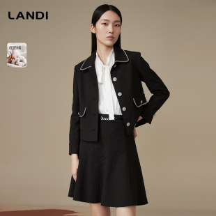 外套女高级感上衣秋新品 LANDI蓝地黑色气质法式 设计感小香风短款