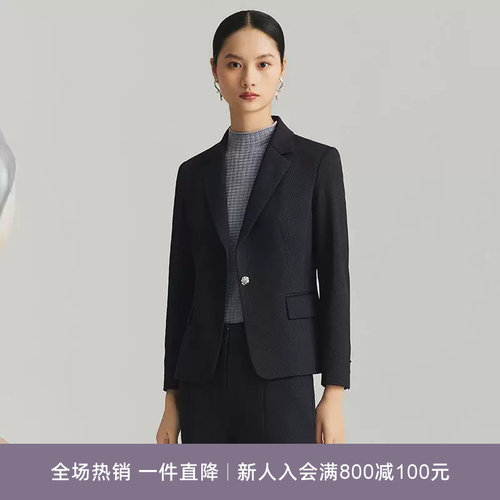 LANDII藏蓝色肌理感收腰西装外套