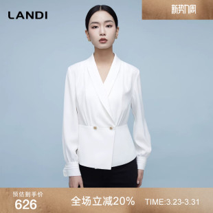 上衣春新品 LANDI蓝地优雅白法式 女收腰长袖 领衬衫 高级感西装