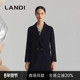 LANDI藏蓝色两粒扣微收腰100山羊绒大衣女中长款 商场同款 冬新品