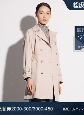 莱赛尔西装领双排扣中长风衣外套