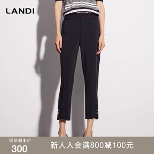 LANDI蓝地夜幕黑简约气质开衩裤 女设计感九分裤 夏新品 脚休闲裤