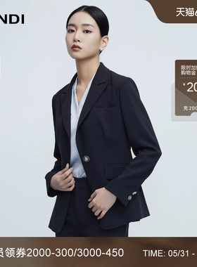 [万能百搭]LANDI藏蓝色醋酸收腰西服外套女通勤套装春新款西装裤