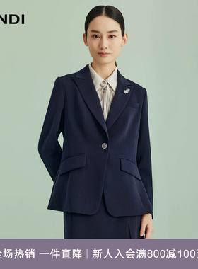 LANDI蓝地藏蓝色戗驳领职业通勤收腰小西装外套女上衣春新品