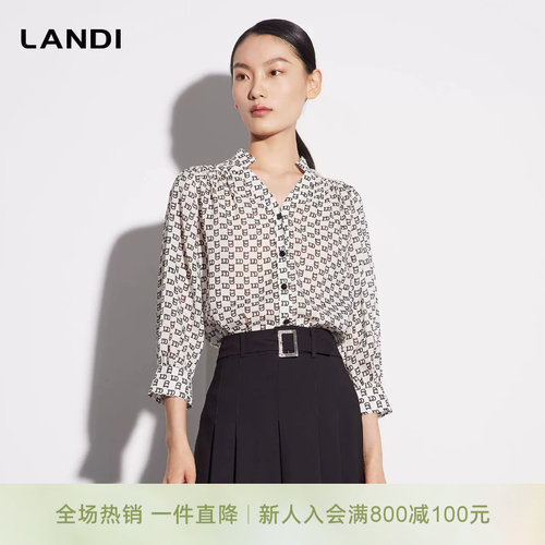 七分袖LD字母印花小立领衬衫