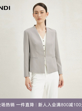 LANDI蓝地新中式浅灰色小西装套裙女收腰西服连衣裙春新品
