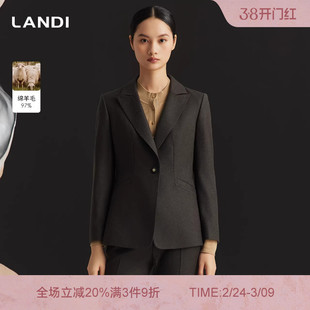 [商场同款]LANDI墨绿色一粒扣绵羊毛通勤修身西装外套女冬新品