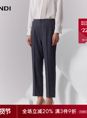 LANDI蓝地深灰色绵羊毛高腰百搭直筒西装裤女通勤气质长裤冬新品