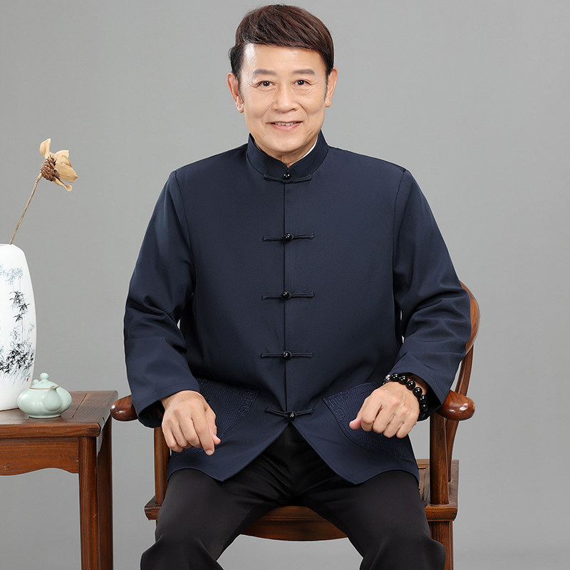 爸爸婚宴礼服唐装男中老年加绒外套老年人爷爷过寿生日礼服本命年