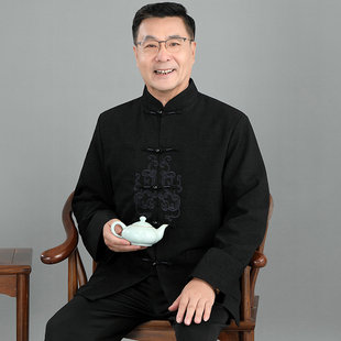 中老年人唐装男士加厚秋冬季套装爷爷冬装中国风衣服爸爸中式外套