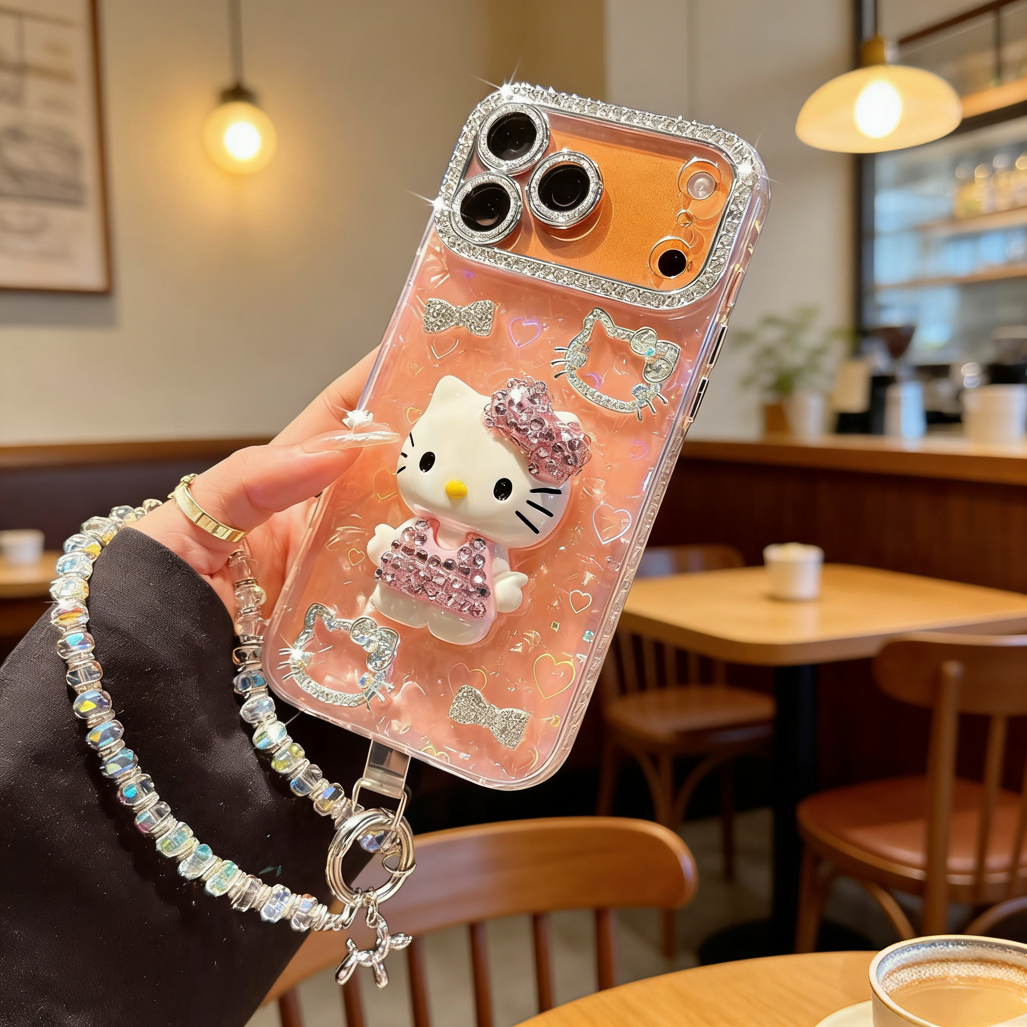 【高品质】适用苹果17promax手机壳2026款iPhone16promax立体水钻kt猫15pro闪粉镜头全包防摔保护套奢华女14p