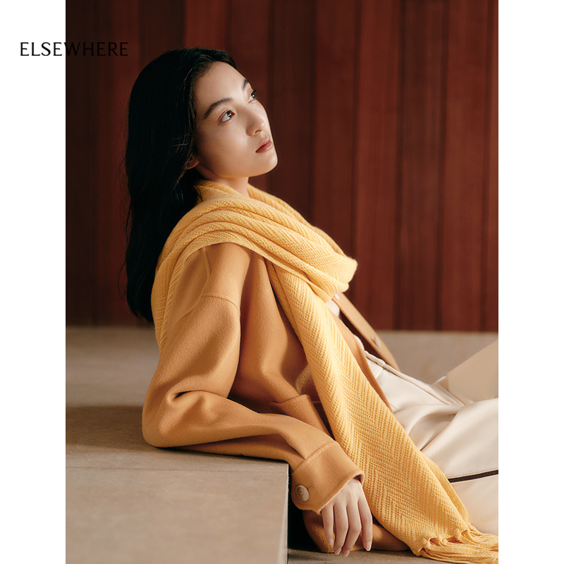 绢丝羊毛毛呢外套ELSEWHERE珂思