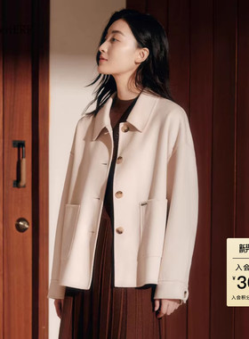 【美丽诺羊毛】ELSEWHERE珂思商场同款淡橙色绵羊毛呢大衣女秋季