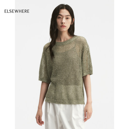 【会员专享】ELSEWHERE珂思亮片两件套雨露麻珠纱针织衫女26秋